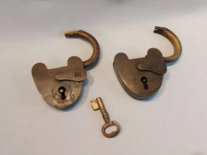 Antik Vintage Messing Vorhängeschloss Best Pad Secure Schloss mit Schlüssel X2 - Bild 1 von 11