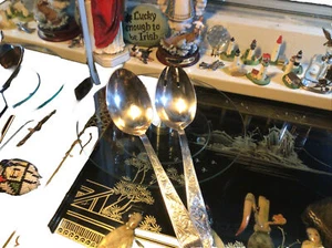 STERLING Silver Salad Serving Spoons 224 Grams Plata Fina Colombia - Picture 1 of 21