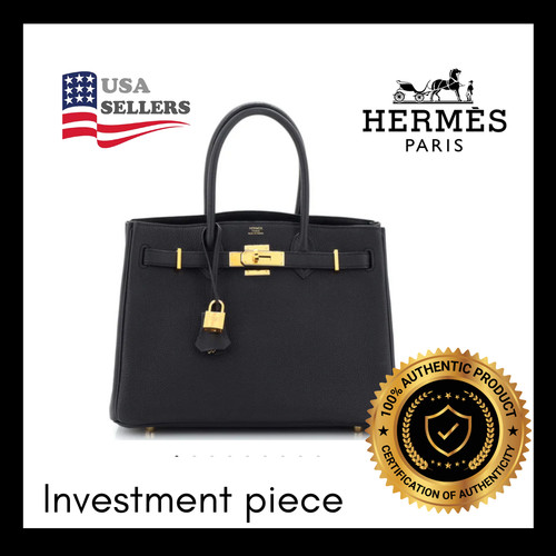 HERMÈS Autentico Hermes Birkin Hardware 3 in 1 Nero Togo Oro Ottime Condizioni