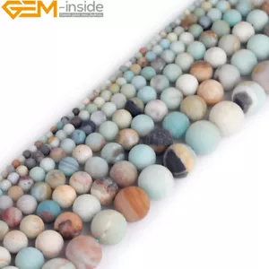 Pietra Preziosa Amazzonite Naturale Quarzo Smerigliato Opaco Rotondo Creazione Gioielli Perline 15" - Foto 1 di 36
