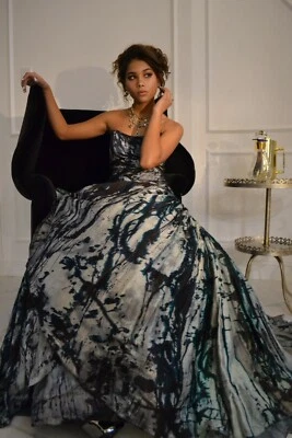 Jim Hjelm Bohemio Vestido de Boda Seda Blanco Negro Gris Verde Azul 2 4 6 8 Corsé Foto 1 de 4