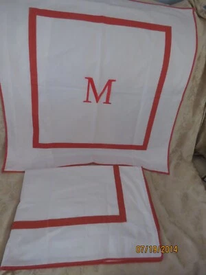 Pottery Barn Pillow Shams (2) Monogram "M" Embroidered  Applique Coral - Image 1 of 4