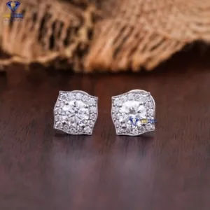 1.50 TDW Round Lab Grown Diamond Stylish Earring 18k White Gold - Picture 1 of 4