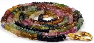 3-4MM Natural Turmaline Faceted Beads Beaded Gold Fish Lock Necklace Jewelry - Picture 1 of 2