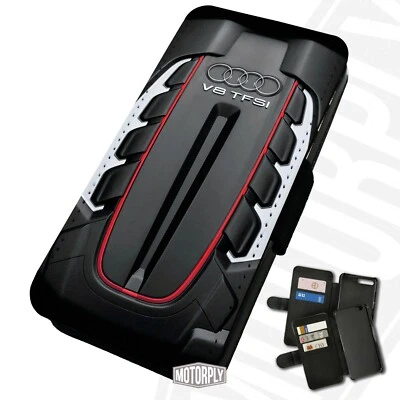 Printed Faux Leather Flip Phone Case For iPhone - Audi V8 TFSI - Engine Bay - Image 1 of 4