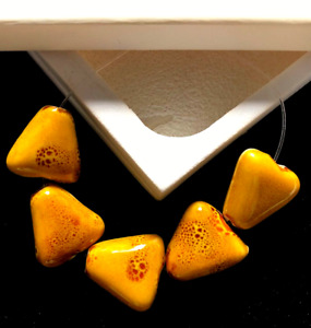 YELLOW TRIANGLE PUFF BEADS-16 MM CERAMIC BEADING FOR CRAFTS AND JEWELLERY MAKING