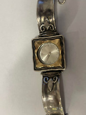 Shablool Sterling W/Gold Bezel Square Watch Signed 43.3 grams 6.5" WORKING
