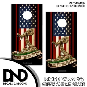 Don't Tread on Me Rattlesnake Rustic American Flag Cornhole Board Wraps 2 Pack - Picture 1 of 3