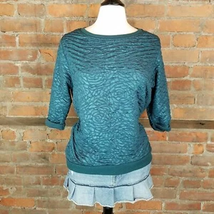 Bobeau Women's Top Short Sleeve Crinkle Fabric Dark Green Size S - Bild 1 von 12
