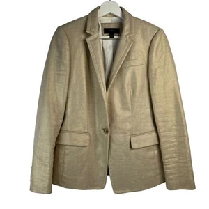 J. Crew Size 4 Regent Blazer Flax Linen in Gold Metallic Single Button Jacket - Picture 1 of 17