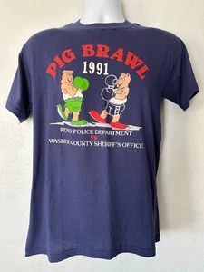 Camiseta DE COLECCIÓN Puntada Única Para Hombre Grande Azul Cerdo Lucha Hecha en EE. UU. - Imagen 1 de 10