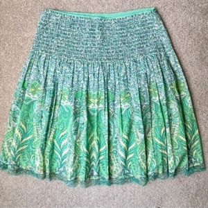 Elie Tahari Pacifica Skirt Mint Green Paisley Pleated Lightweight Cotton Size 12 - Picture 1 of 11