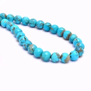 Natural Blue Turquoise 7mm-8.5mm Round Ball Faceted Beads 16" Strand | 1MM Hole - Picture 1 of 5