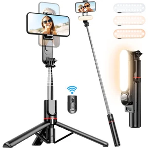 Universal Bluetooth Remote Selfie Stick Tripod Stand W/ 3-Color Fill Light US - Picture 1 of 14