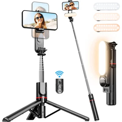 Universal Bluetooth Remote Selfie Stick Tripod Stand W/ 3-Color Fill Light US - Image 1 of 4