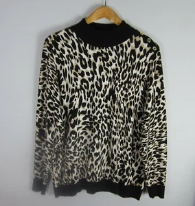 Calvin Klein Womens XL Black Beige White Animal Print LS Knit Sweater Top  - Picture 1 of 9