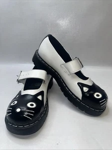 Anarchic T.U.K. Black White Kitty Cat Mary Jane Shoes Size 11 Y2K Chunky 2002 - Picture 1 of 9