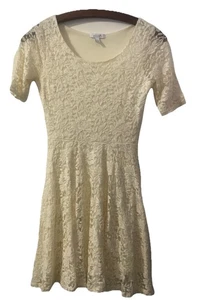 “Delia’s Y2K  Junior’s Size M Cream Skater Dress Lace Fairy Coquette Burnout - Picture 1 of 5