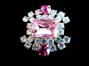 Hervorragender tschechischer Vintage Stil Glas Strass Knopf Kristall & Pfirsich & Rosa - Bild 1 von 3