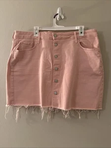 Vecchia gonna rosa navy donna taglia 18 denim grezzo fondo sfilacciato ottime condizioni - Foto 1 di 12