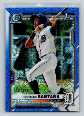 2021 Bowman Chrome #BCP-186 Cristian Santana Prospects Mojo Refractor Blue #/150 - Image 1 of 2