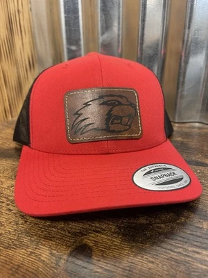 Beavers Red/black Custom Trucker Hat Custom Leather Patch - Image 1 of 4