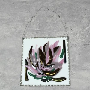 Fused Art Glass Lotus Lilly Pad Sun Catcher Glass Window Hanging 6x6" Botanical - Picture 1 of 5