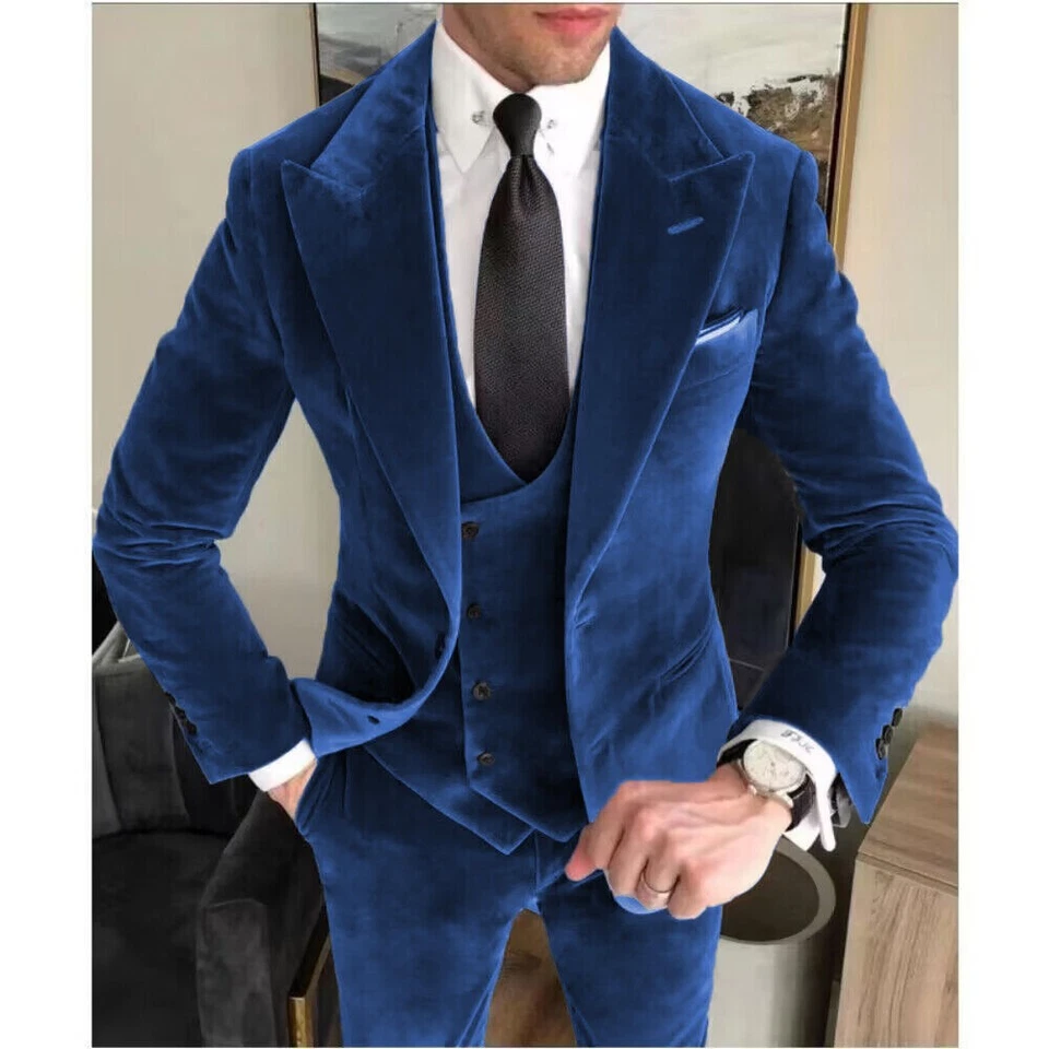 Traje de terciopelo vintage para hombre con solapa de pico ancho formal negocios boda fiesta esmoquin Foto 1 de 4