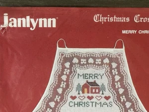 Vintage '87 Janlynn Frohe Weihnachten Kreuzstich Schürze SPITZE Kit Herzen Blumen Neu in Verpackung! - Bild 1 von 4