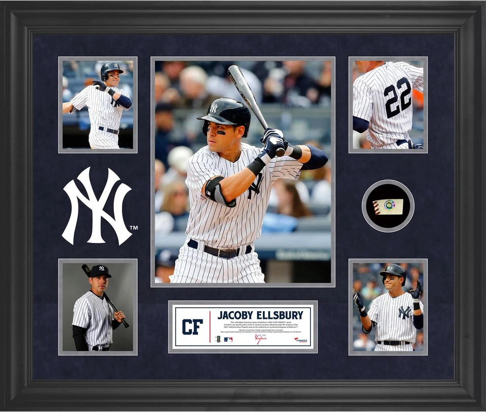 Jacoby Ellsbury Yankees Framed 5-Photo Collage w/Piece of GU Ball - Image 1 of 1