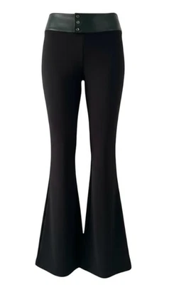 Pantalones acampanados Bebe negros de cintura alta con ribete de cuero sintético talla mediana Foto 1 de 4