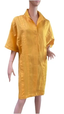 Ellen Tracy Linen Dress Size 10 Burnt Yellow-Orange Button Front Loose Top - Image 1 of 4