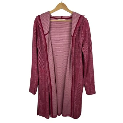 Cárdigan Soft Surroundings Rojo Rosa Rayas Talla M Con Capucha Frente Abierto Tejido Comodidad Foto 1 de 4