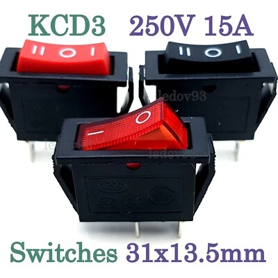 KCD3 Rectangular Rocker Switch 2/3 Pin 250V 15A IOII IO Waterproof cover - Image 1 of 2