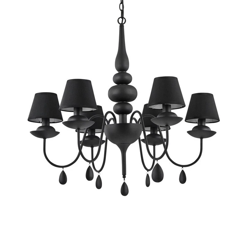 Lustre Moderne Noir A 6 Lumières avec Tissu Collection DL1321 - Photo 1/1
