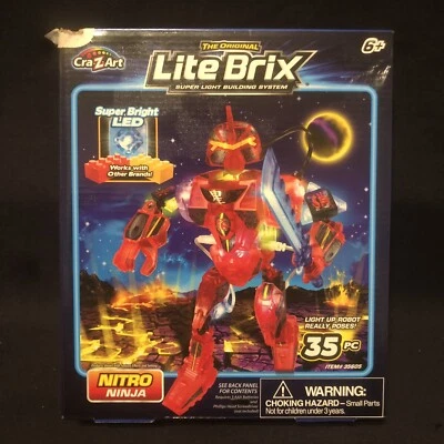 RARE NEW Lite Brix Nitro Ninja Light Up Robot Super Building System LED 35Pc - Image 1 of 4