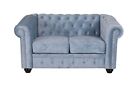 Chesterfield Sofa Velvet Couch Upholstered Sofa Seating British Chic Sofa Tank Ice Blue