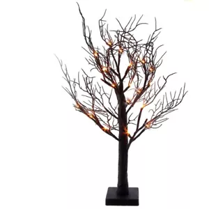 Kurt Adler Halloween Baum schwarz orange vorbeleuchtet batteriebetrieben glitzernd 24" - Bild 1 von 1
