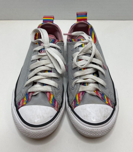 Scarpe CONVERSE Stars doppia tomaia grigio righe arcobaleno taglia 2 usate da giovani