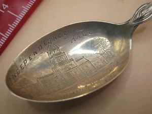 Antique American Silver Spoon Engraved Bowl Independence Hall Philadelphia 1776 - Picture 1 of 5