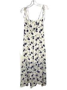Reformation Maxi Dress White Blue Floral Size 10 Smocked Sleeveless - Picture 1 of 15