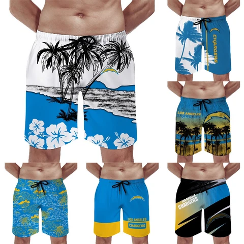 Los Angeles Chargers Men's Hawaiian Beach Shorts Drawtring Quick Dry Swim Trunks Cover