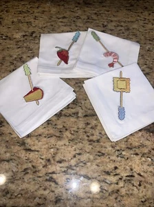 4 Crate & Barrel Tidbits Cocktail Napkins Embroidered NEW 10" - Picture 1 of 6