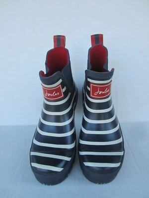 BOTAS DE LLUVIA JOULES WELLIBOB Para Mujer 6 Blanco/Azul Marino Rayas Impermeable Botín Foto 1 de 4