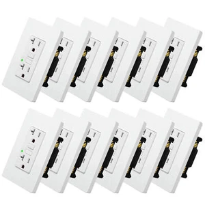 Receptáculo de toma de seguridad 12PK 15A AMP GFCI GFI con placa de pared indicador LED TR WR - Imagen 1 de 12