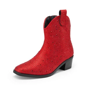 Cowgirl Cowboy Boots Girls Boots Rhinestone Boots Ankle Low Heel Dress Booties - Picture 1 of 13