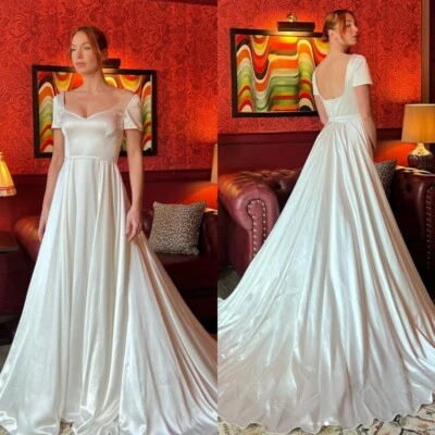 Vestido de novia de gasa verano playa boho elegante simple manga corta vestido de novia Foto 1 de 4