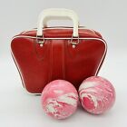 Duckpin Candlepin Bowling Balls Unbranded Pink Gray Swirl 3lb 10oz w/ Red Bag
