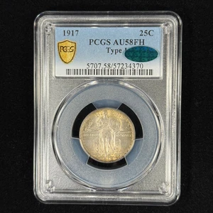 1917 25C AU58 FH CAC Type 1 Standing Liberty Quarter - PCGS Gold Shield - Superb - Picture 1 of 3