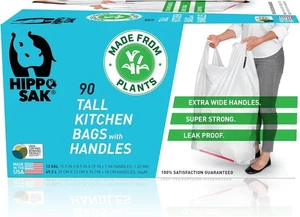 Hippo Sak - Bolsas de basura de cocina altas a base de plantas con ergonómico blanco - Imagen 1 de 9